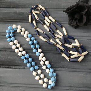 Blue + White Bead Necklace Lot (Lot of 2)